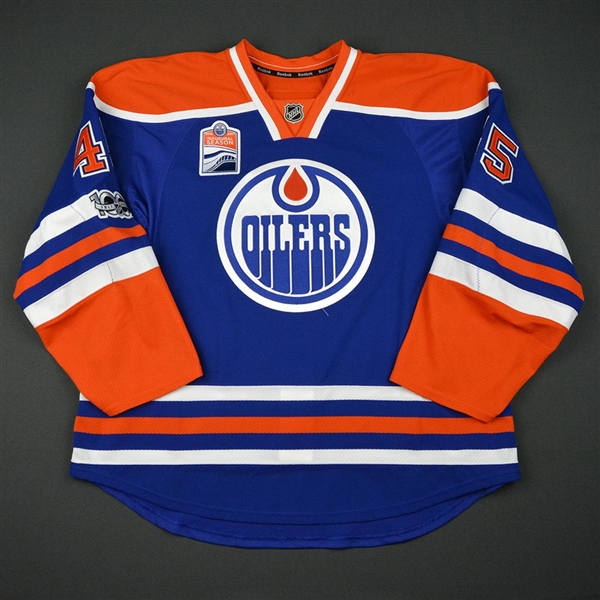 Beck, Taylor<br>Blue Set 1 w/ NHL Centennial & Rogers Place Inaugural Season Patches - Game-Issued (GI)<br>Edmonton Oilers 2016-17<br>#45 Size: 58