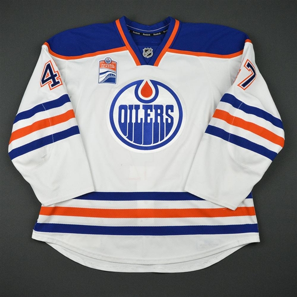Benik, Joey<br>White Set 1 w/ Rogers Place Inaugural Season Patch - Training Camp Only<br>Edmonton Oilers 2016-17<br>#47 Size: 58