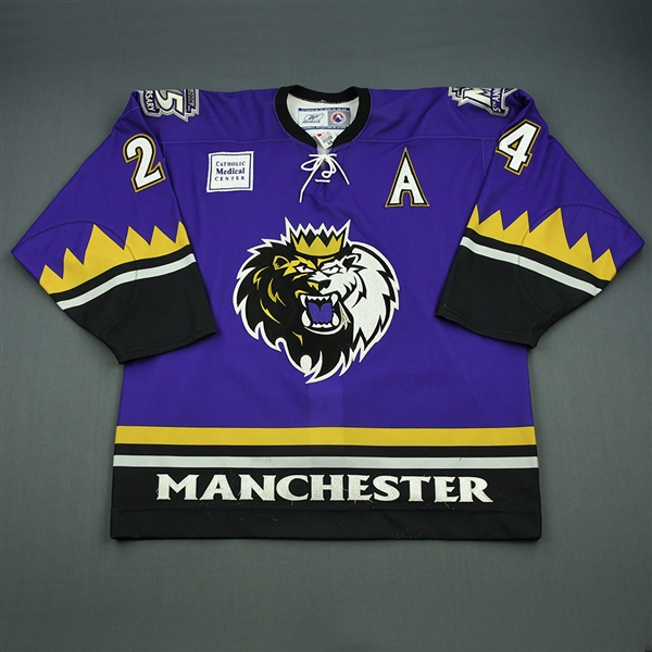 Clarke, Noah * <br>Purple Set 1 w/ 5th anniversary shoulder patches<br>Manchester Monarchs 2005-06<br>#24 Size: 54
