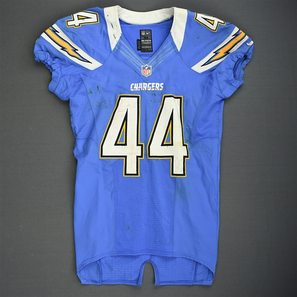 Battle, Jackie<br>Powder Blue Throwback - worn November 25, 2012 vs. Baltimore<br>San Diego Chargers 2012<br>#44 Size: 44