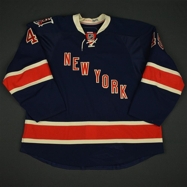 Newbury, Kris * <br>Navy Heritage w/85th Anniversary patch - Photo-Matched<br>New York Rangers 2010-11<br>#63 Size:54