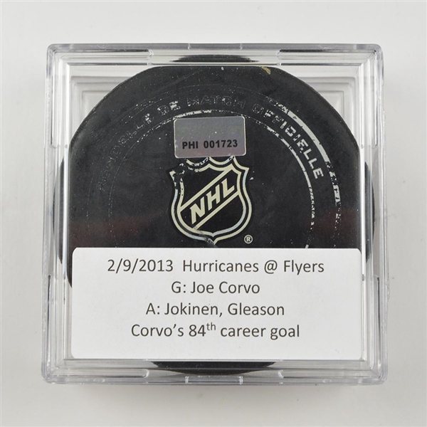 Corvo, Joe * <br>February 9, 2013 vs the Philadelphia Flyers (Flyers Logo)<br>Carolina Hurricanes 2012-13