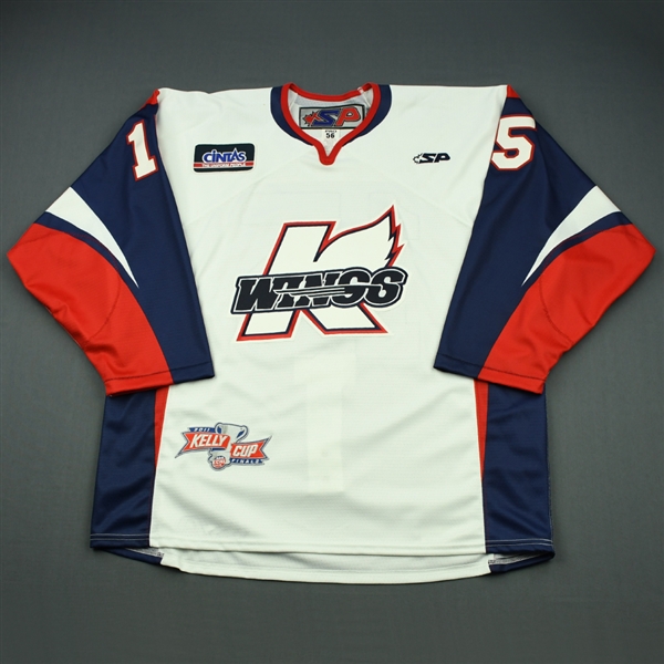 Jurynec, Bryan<br>White Kelly Cup Finals - Game 3 & 4 - Game-Issued<br>Kalamazoo Wings 2010-11<br>#15 Size: 56