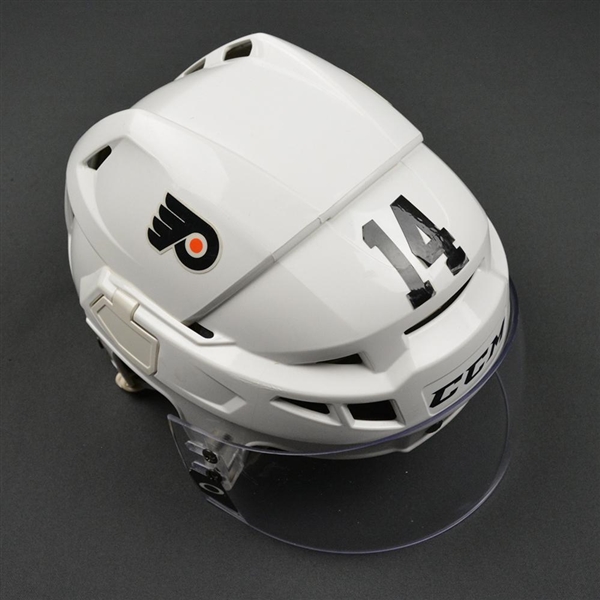 Couturier, Sean<br>White CCM V08 Helmet<br>Philadelphia Flyers 2015-16<br>#14 Size: Small