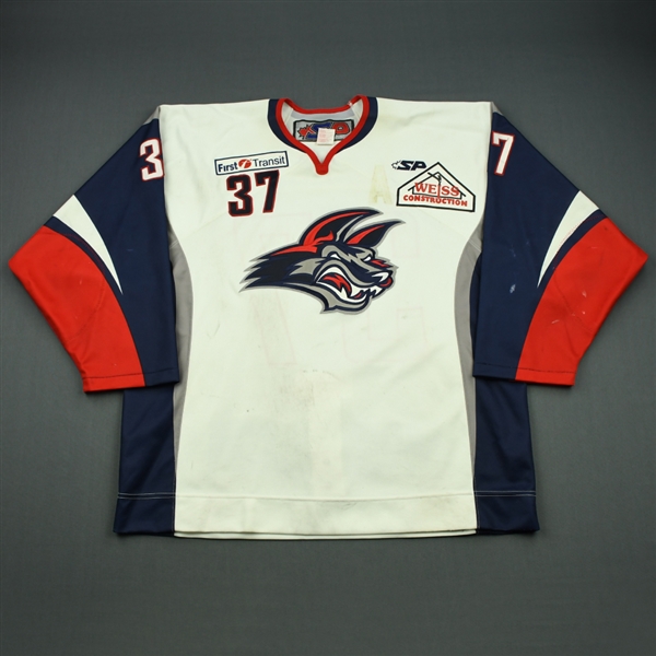 Perry, AJ<br>White Set 1 (A removed)<br>Elmira Jackals 2010-11<br>#37 Size: 56