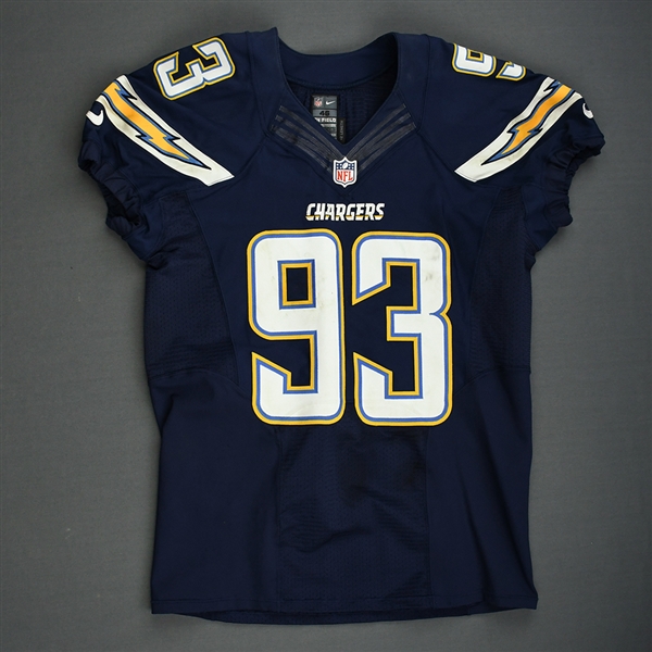 Freeney, Dwight<br>Navy - worn December 14, 2014 vs. Denver Broncos<br>San Diego Chargers 2014<br>#93 Size: 46 SKILL