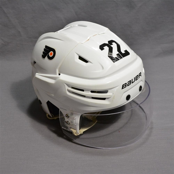 Schenn, Luke<br>White Bauer Helmet w/Visor<br>Philadelphia Flyers 2014-15<br>#22 