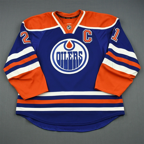 Ference, Andrew * <br>Blue Retro Set 1 w/C - Photo-Matched<br>Edmonton Oilers 2013-14<br>#21 Size: 56