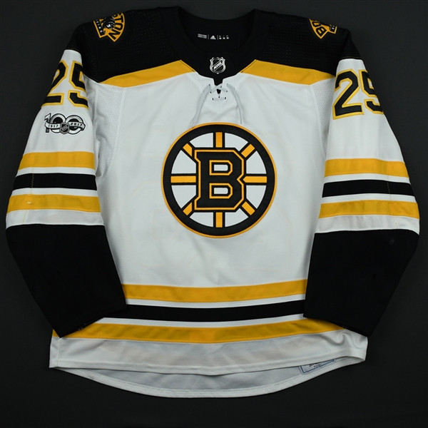 Carlo, Brandon<br>White Set 1 w/ NHL Centennial Patch <br>Boston Bruins 2017-18<br>#25 Size: 56