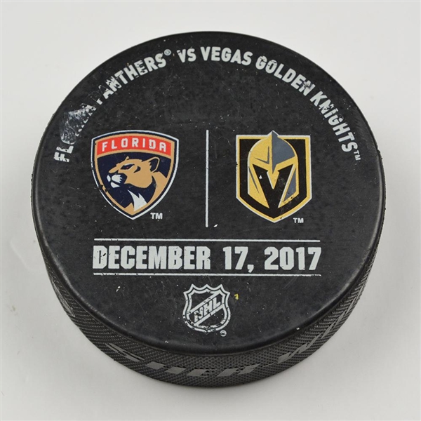 Vegas Golden Knights Warmup Puck<br>December 17, 2017 vs. Florida Panthers<br>Vegas Golden Knights 2017-18<br>
