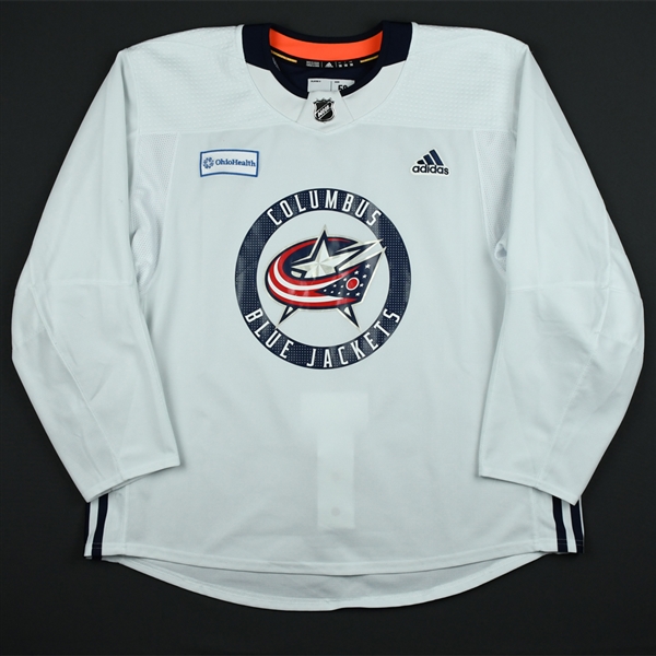 adidas<br>White Practice Jersey w/ OhioHealth Patch <br>Columbus Blue Jackets 2017-18<br> Size: 58