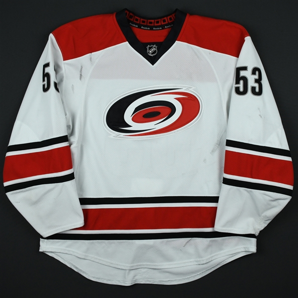 Skinner, Jeff *<br>White Set 1 w/A removed - Autographed - Photo-Matched<br>Carolina Hurricanes 2016-17<br>#53 Size: 56
