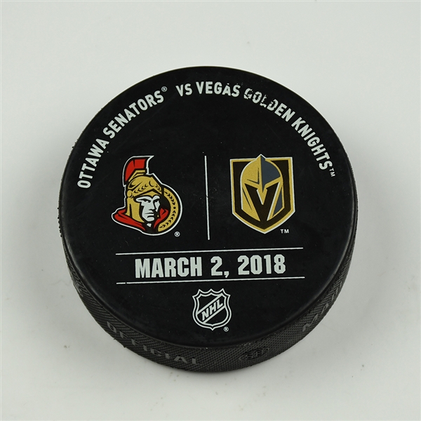 Vegas Golden Knights Warmup Puck<br>March 2, 2018 vs. Ottawa Senators <br> 2017-18