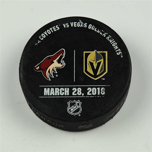 Vegas Golden Knights Warmup Puck<br>March 28, 2018 vs. Arizona Coyotes<br> 2017-18