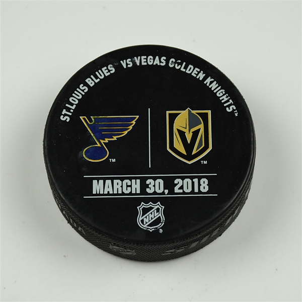Vegas Golden Knights Warmup Puck<br>March 30, 2018 vs. St Louis Blues <br> 2017-18