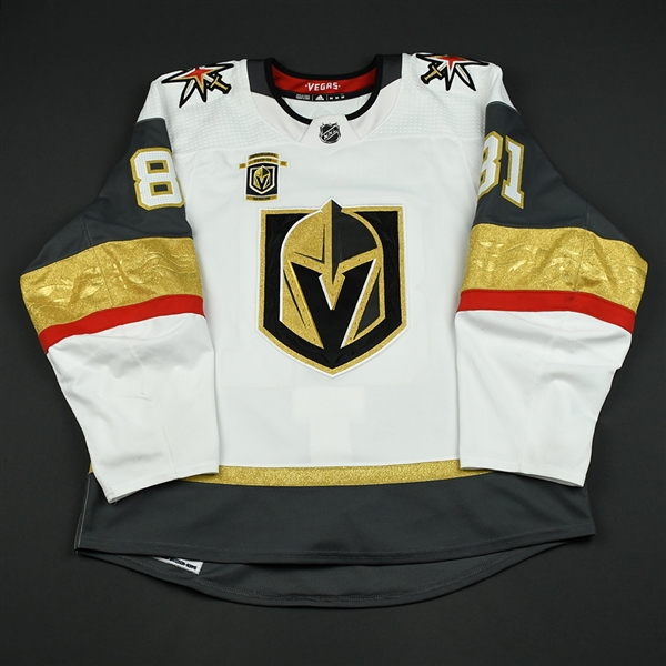 Marchessault, Jonathan * <br>White Stanley Cup Playoffs w/ Inaugural Season Patch - Worn in First Playoff Series in Franchise History<br>Vegas Golden Knights 2017-18<br>#81 Size: 54