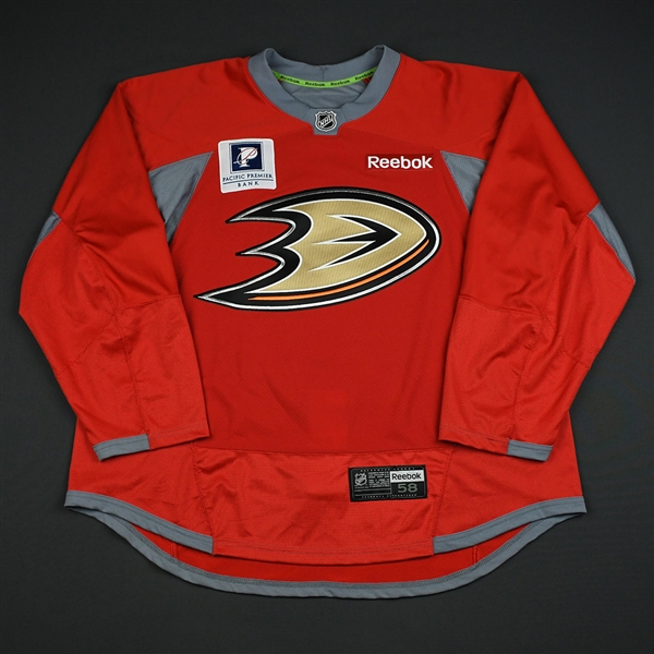 Jackman, Tim *<br>Practice - Red w/Pacific Premier Bank Patch - CLEARANCE<br>Anaheim Ducks 2013-16<br>#18 Size: 58