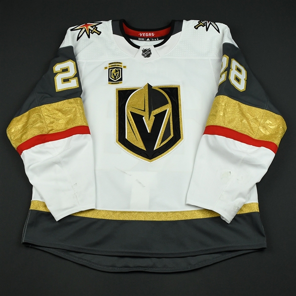 Carrier, William<br>White Stanley Cup Playoffs w/ Inaugural Season Patch - Worn in First Playoff Series in Franchise History<br>Vegas Golden Knights 2017-18<br>#28 Size: 56