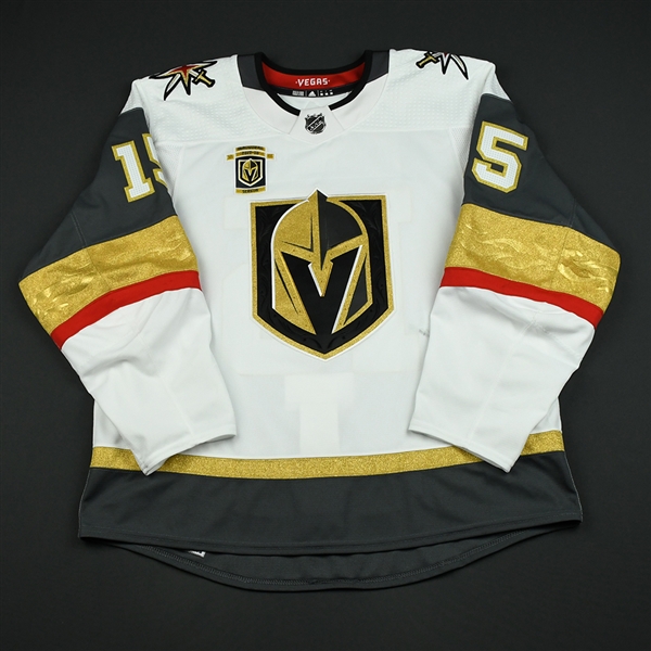 Merrill, Jon<br>White Stanley Cup Playoffs w/ Inaugural Season Patch - Worn in First Playoff Series in Franchise History<br>Vegas Golden Knights 2017-18<br>#15 Size: 56
