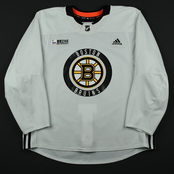 adidas<br>White Practice Jersey w/ O.R.G. Packaging Patch <br>Boston Bruins 2017-18<br> Size: 56
