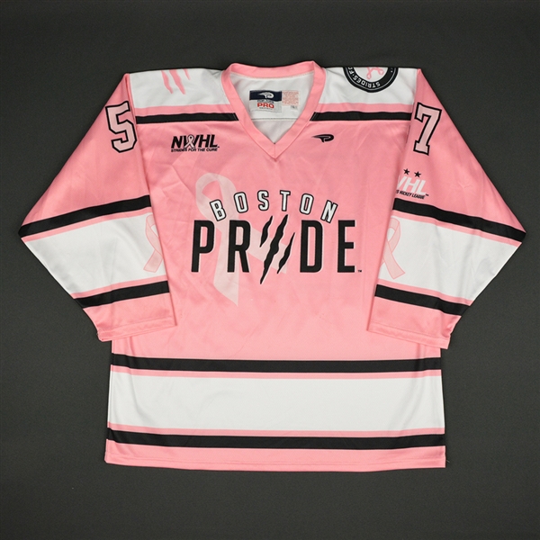 Mangene, Meagan<br>Strides For The Cure - Autographed - Game-Issued<br>Boston Pride 2015-16<br>#57 Size: L