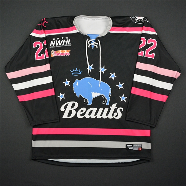 Parsons, Kayla<br>Black - Strides For The Cure - Game-Issued<br>Buffalo Beauts 2016-17<br>#22 Size: MD