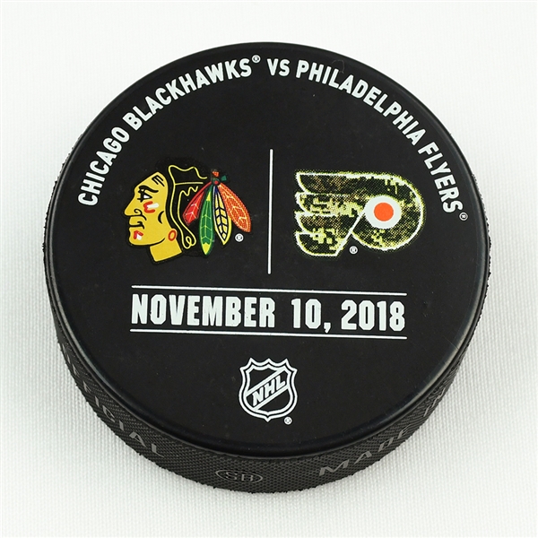 Philadelphia Flyers Warmup Puck<br>November 10, 2018 vs. Chicago Blackhawks - Military Night<br>Philadelphia Flyers 2018-19<br> 