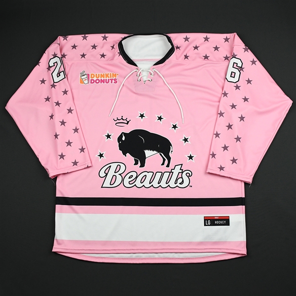 NNOB (No Name On Back)<br>Strides for the Cure (Game-Issued) - January 20, 2018<br>Buffalo Beauts 2017-18<br>#26 Size: LG