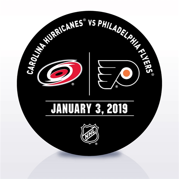 Philadelphia Flyers Warmup Puck<br>January 3, 2019 vs. Carolina Hurricanes<br>Philadelphia Flyers 2018-19<br> 