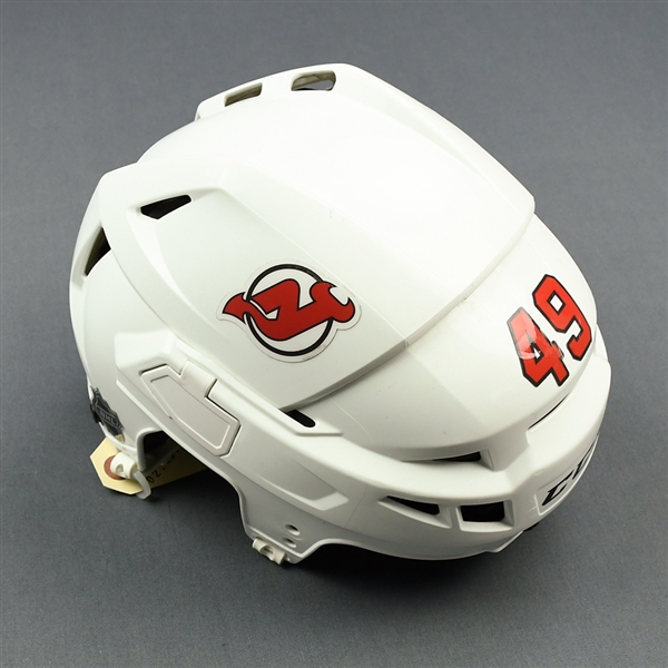 Anderson, Joey<br>White, CCM Helmet (shield removed)<br>New Jersey Devils 2018-19<br>#49 Size: Medium