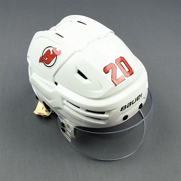 Coleman, Blake<br>White, Bauer Helmet w/ Bauer Shield<br>New Jersey Devils 2018-19<br>#20 Size: Medium