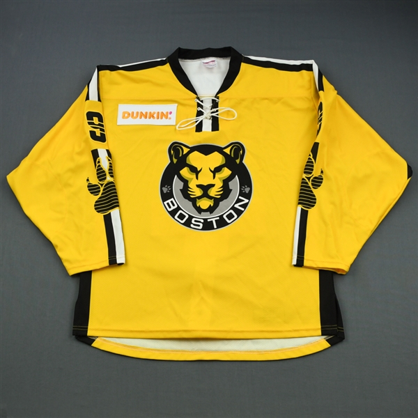Burns, Dru<br>Yellow Set 2 (Game-Issued)<br>Boston Pride 2018-19<br>#9 Size: LG