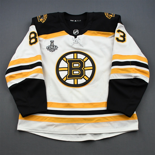 Kuhlman, Karson<br>White Stanley Cup Final Set 1 - Game-Issued (GI)<br>Boston Bruins 2018-19<br>#83 Size: 56