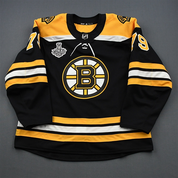 Lauzon, Jeremy<br>Black Stanley Cup Final Set 1 - Game-Issued (GI)<br>Boston Bruins 2018-19<br>#79 Size: 56