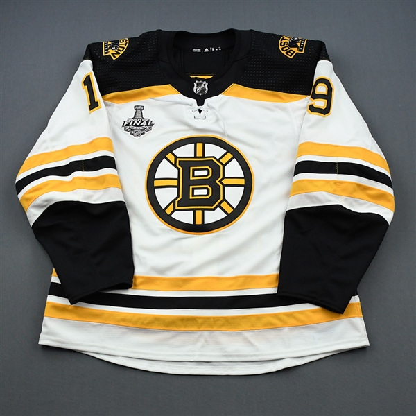 Senyshyn, Zach<br>White Stanley Cup Final Set 1 - Game-Issued (GI)<br>Boston Bruins 2018-19<br>#19 Size: 56