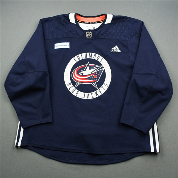 adidas<br>Navy Practice Jersey w/ OhioHealth Patch <br>Columbus Blue Jackets 2018-19<br> Size: 58
