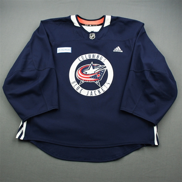 adidas<br>Navy Practice Jersey w/ OhioHealth Patch <br>Columbus Blue Jackets 2018-19<br> Size: 58G