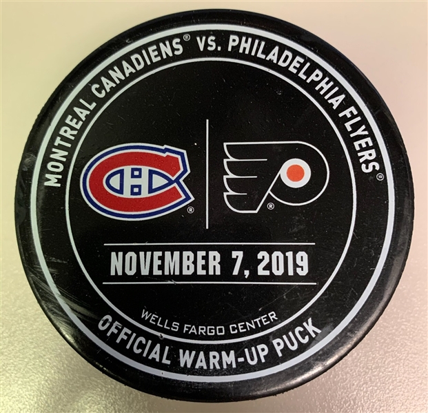 Philadelphia Flyers Warmup Puck<br>November 7, 2019 vs. Montreal Canadiens<br>Philadelphia Flyers 2019-20<br>