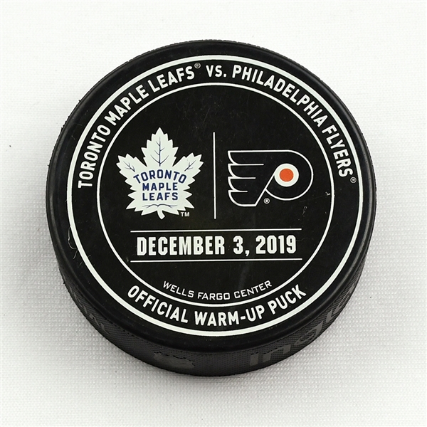 Philadelphia Flyers Warmup Puck<br>December 3, 2019 vs Toronto Maple Leafs<br>Philadelphia Flyers 2019-20<br> 