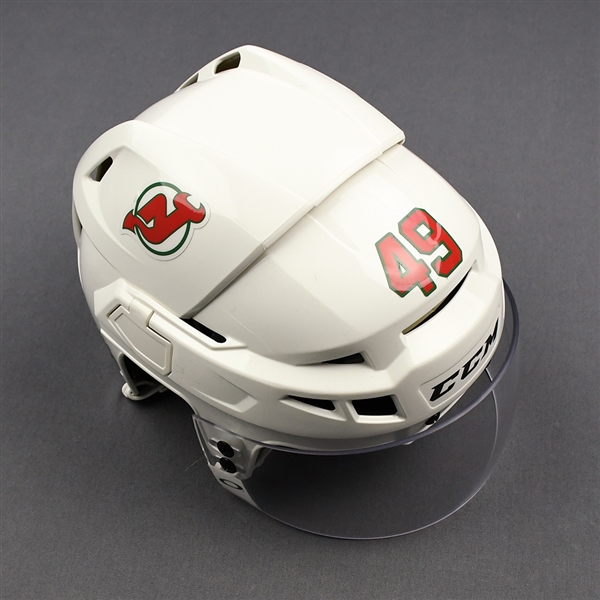 Anderson, Joey<br>White Heritage, CCM Helmet w/ Oakley Shield - Game-Issued (GI)<br>New Jersey Devils 2018-19<br>#49 Size: Medium