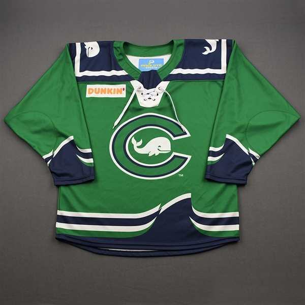 Beattie, Hanna<br>Green Preseason (Screen-Printed Name & Number) - Worn September 28, 2019 vs. University of Connecticut<br>Connecticut Whale 2019-20<br>#1 Size: Goalie