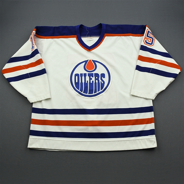 Sim, Trevor *<br>White  - NHL Debut and 1st Point<br>Edmonton Oilers 1989-90<br>#15 Size: 