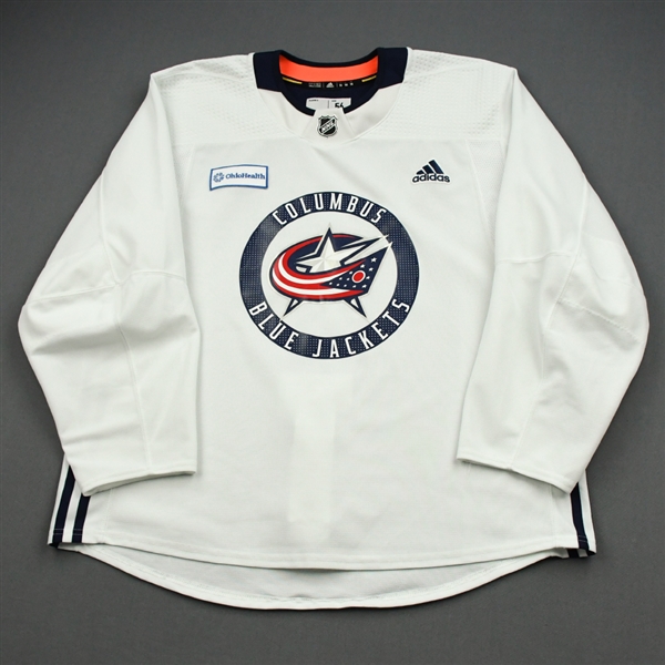 adidas<br>White Practice Jersey w/ OhioHealth Patch <br>Columbus Blue Jackets 2019-20<br> Size: 56