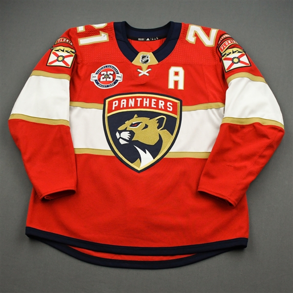 Trocheck, Vincent *<br>Red Set 2 w/A and 25th Anniversary Patch - PHOTO-MATCHED<br>Florida Panthers 2018-19<br>#21 Size: 54