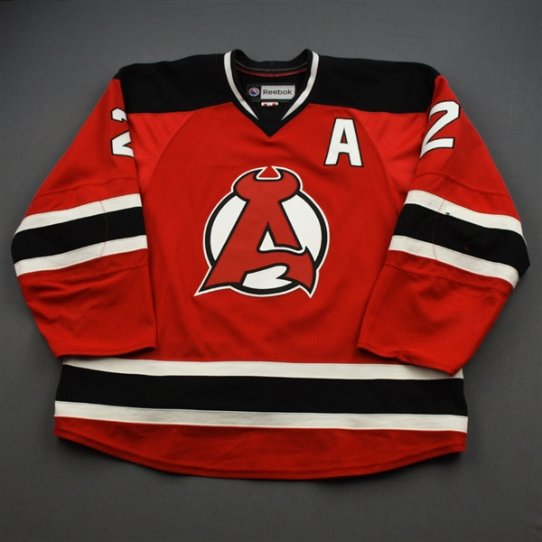 Helgeson, Seth *<br>Red w/A - Autographed<br>Albany Devils 2016-17<br>#2 Size: 58