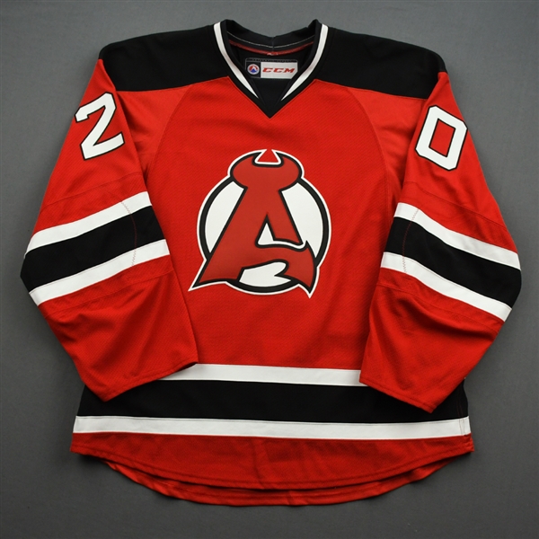 NNOB (No Name On Back) *<br>Red - Game-Issued (GI)<br>Albany Devils 2016-17<br>#20 Size: 54