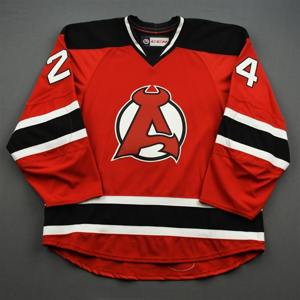 NNOB (No Name On Back) *<br>Red - Game-Issued (GI)<br>Albany Devils 2016-17<br>#24 Size: 56