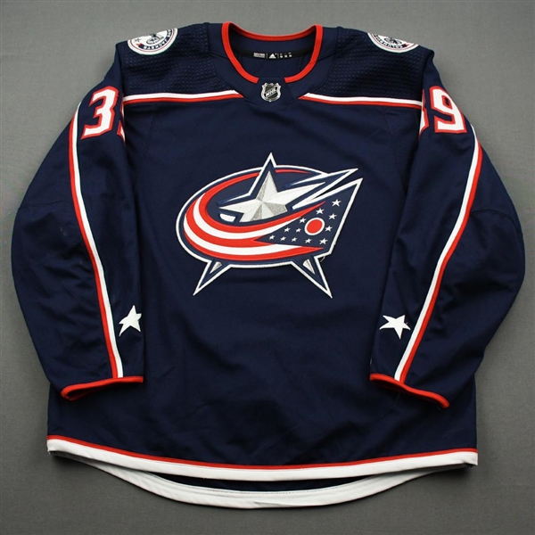 Angle, Tyler<br>Blue Set 1 - Training Camp Only<br>Columbus Blue Jackets 2019-20<br>#39 Size: 56