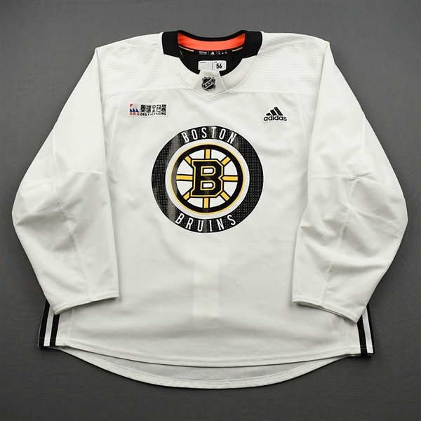 adidas<br>White Practice Jersey w/ ORG Packaging Patch <br>Boston Bruins 2019-20<br> Size: 56