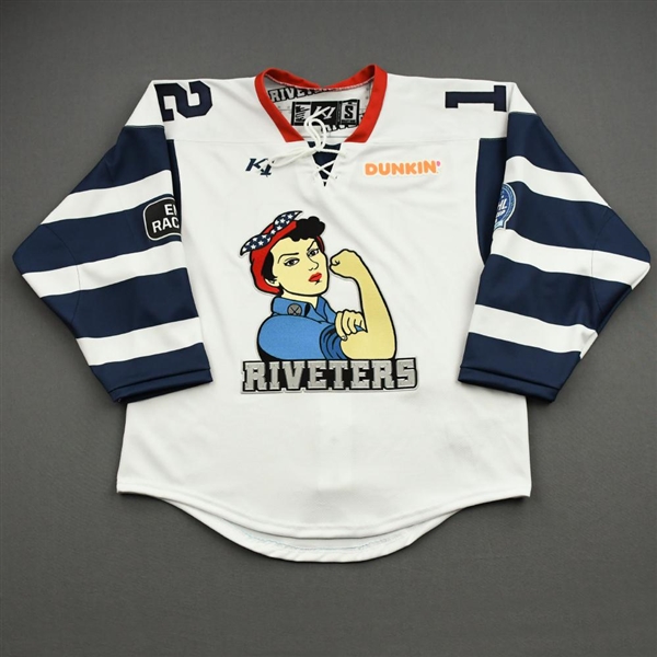 NNOB (No Name on Back), <br>White Lake Placid Set w/ Isobel Cup & End Racism Patch (Game-Issued)<br>Metropolitan Riveters 2020-21<br>#12 Size:  SM